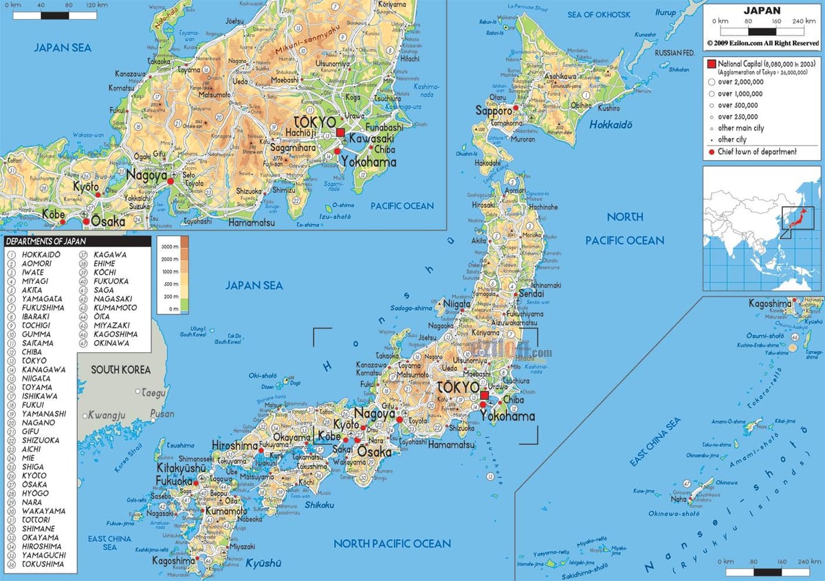 kaart van japan geografische