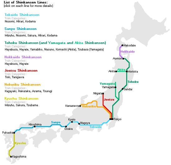 bullet train kaart japan