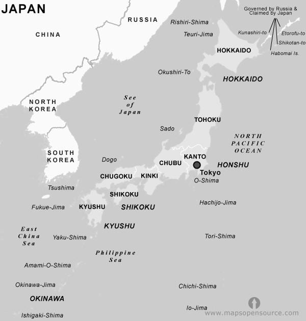 zwart-wit kaart van japan