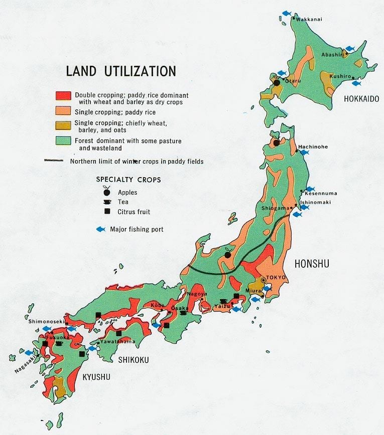 kaart van japan landbouw
