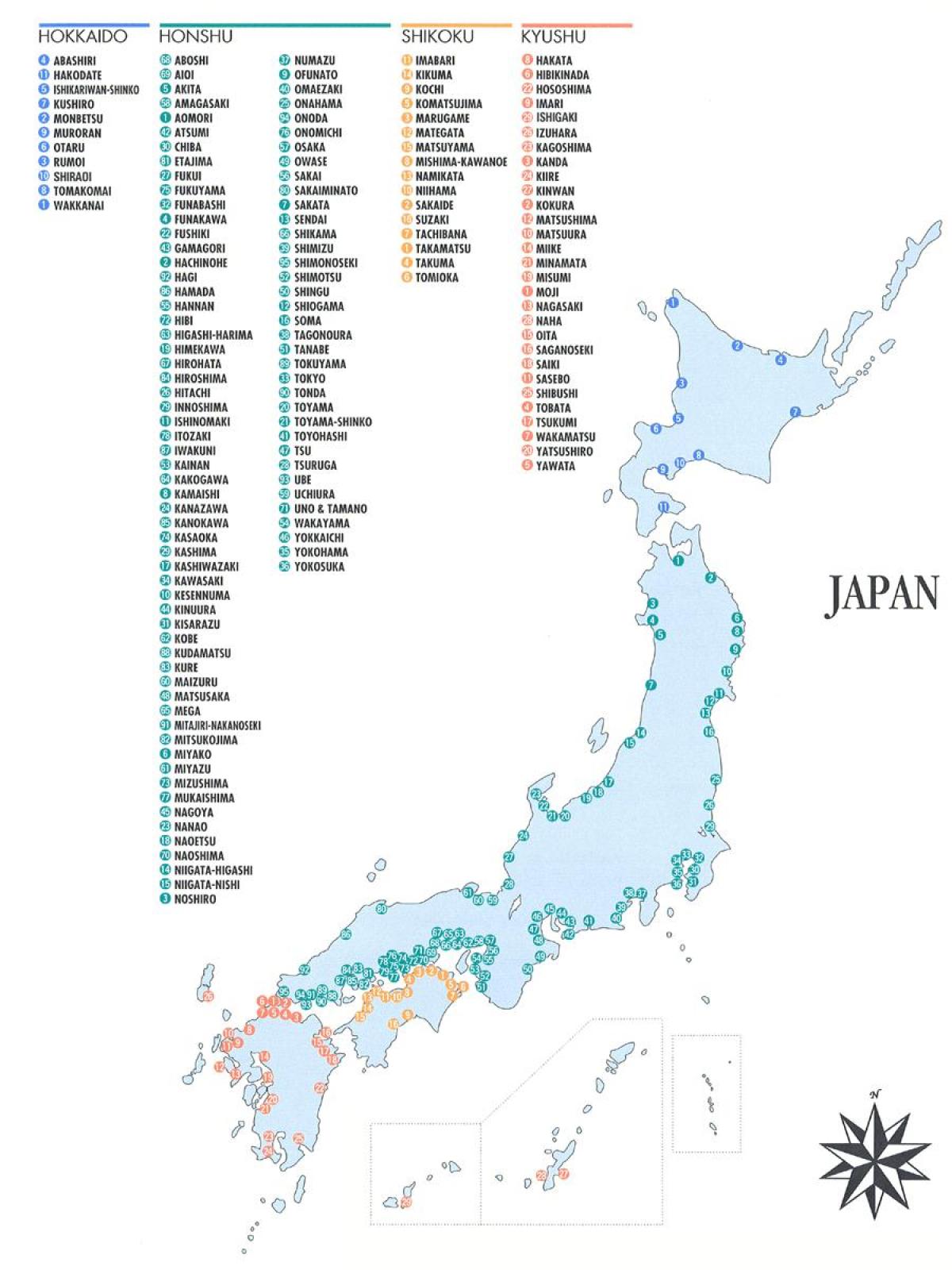 kaart van japan poorten