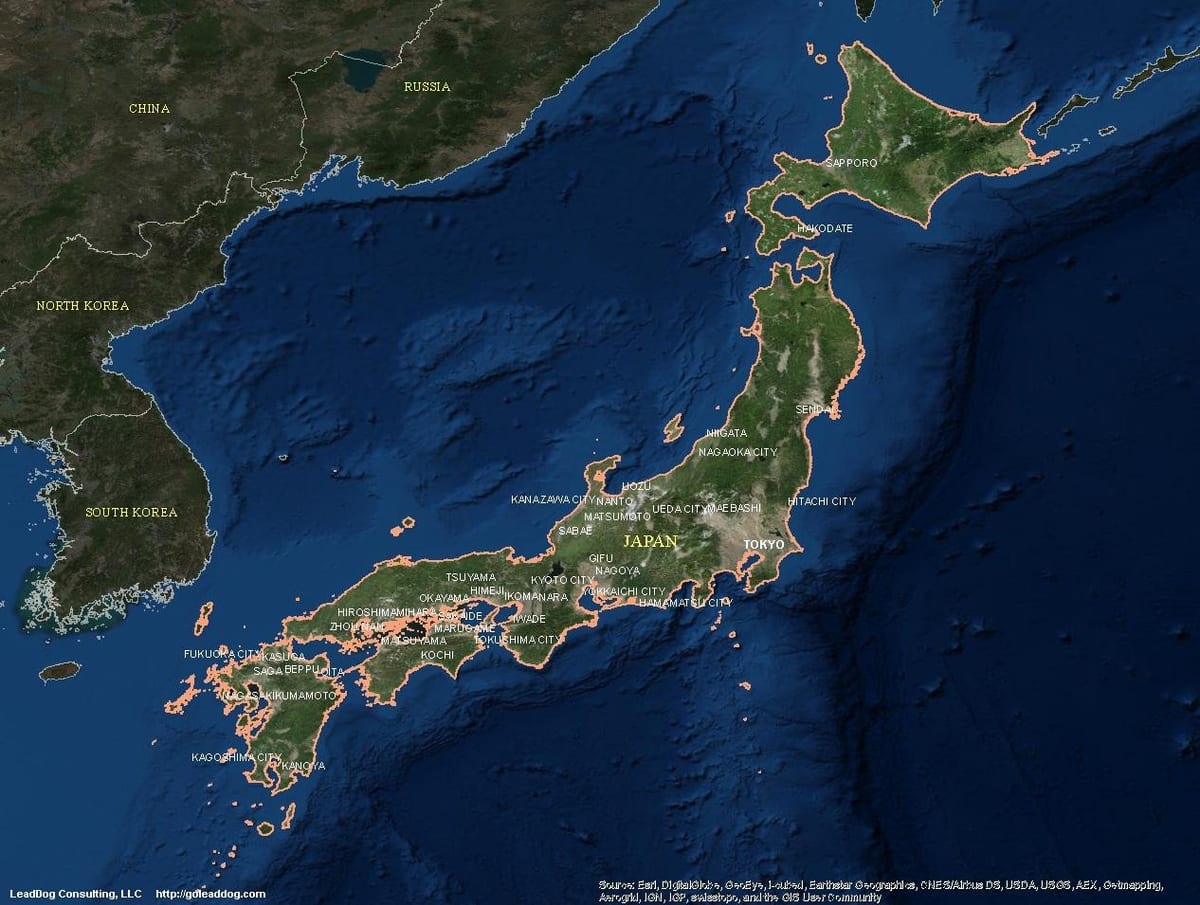 satelliet kaart van japan