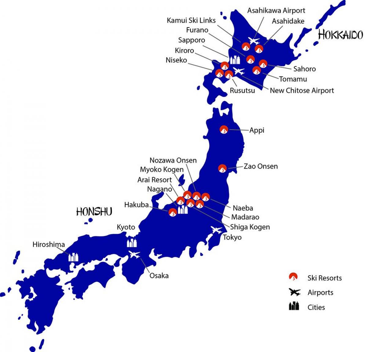 kaart van japan skigebieden