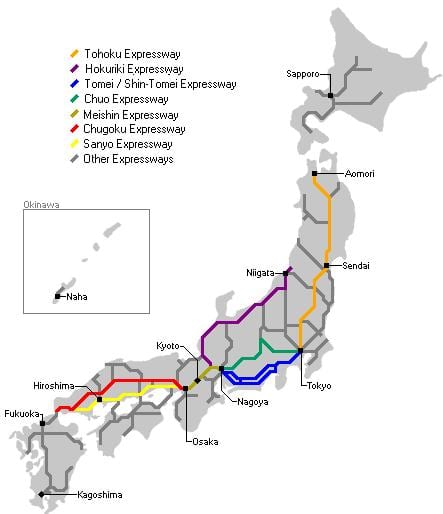 kaart van japan snelweg