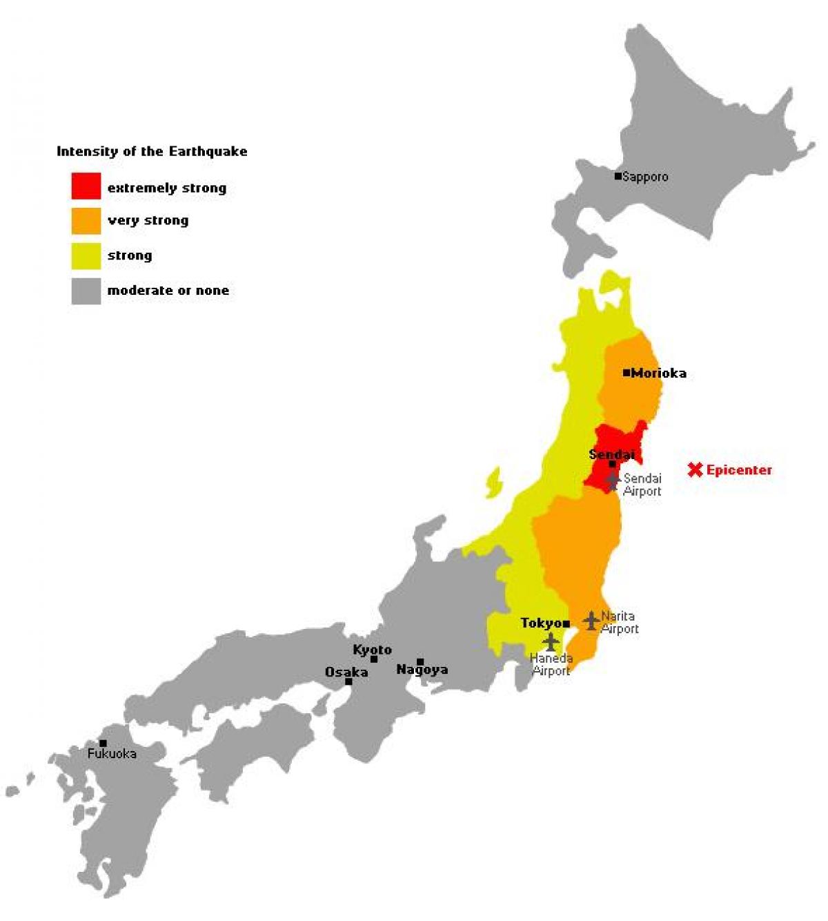 kaart van japan tsunami