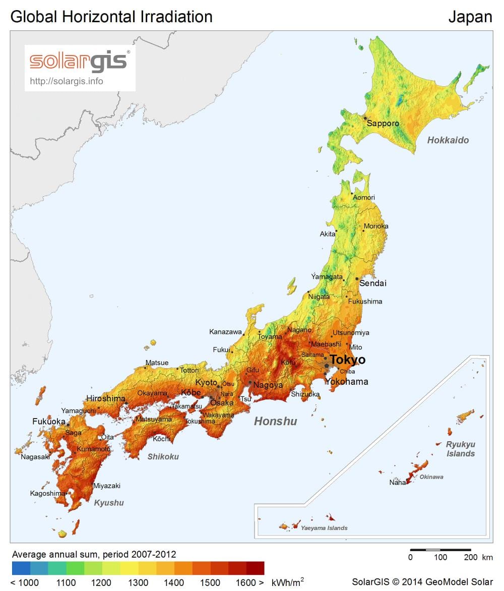 kaart van japan zon
